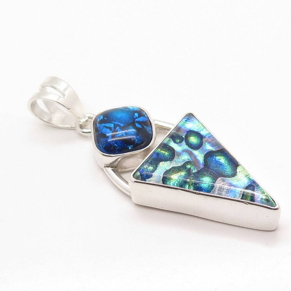 925 Sterling Silver Vintage Reu Roman Glass Pendant - Picture 4 of 8